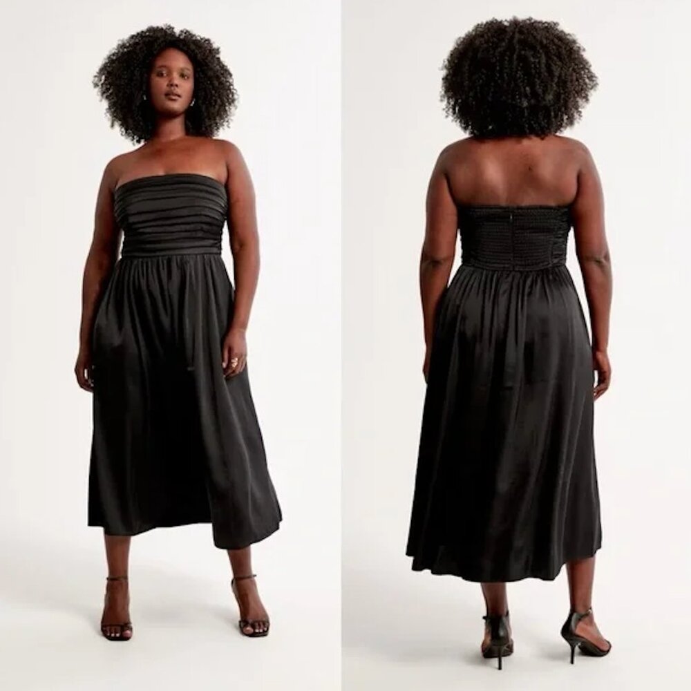 Abercombie Black Poplin Strapless Midi Dress Small